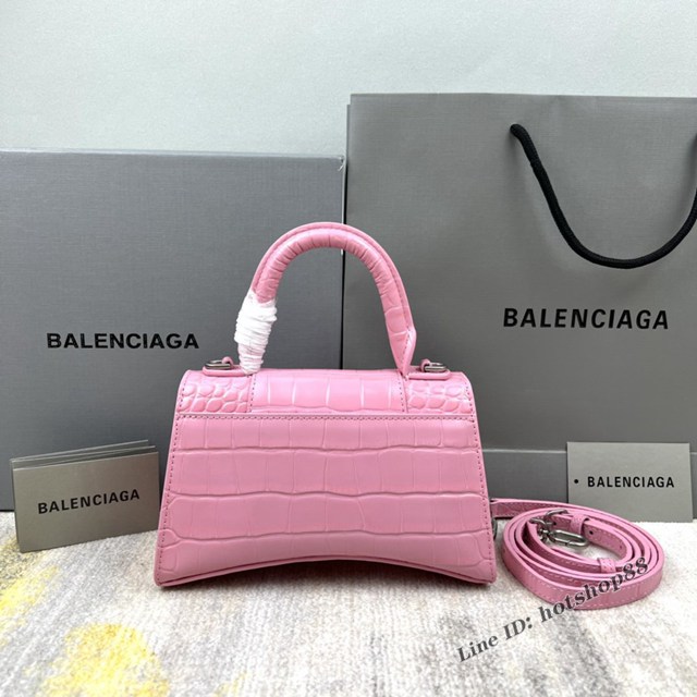 Balenciaga專櫃爆款淺粉xs號鱷魚紋Hourglass沙漏包 巴黎世家頂級原單手提肩背包 款號：8896 fyj1232